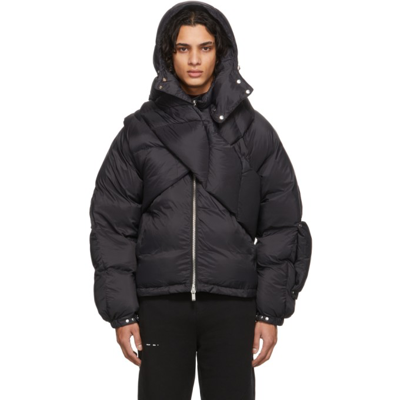 Heliot Emil Black Down Scarf Puffer Jacket In Blackblk01