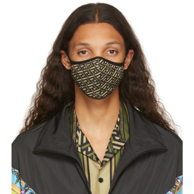Shop Versace Black & Khaki Logo Face Mask In 5b160 Milit