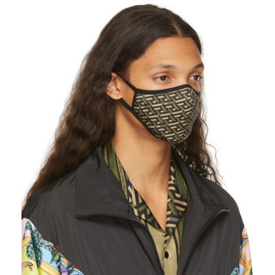 Versace Black & Khaki Logo Face Mask In 5b160 Milit