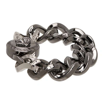 Shop Versace Gunmetal & Silver Medusa Chain Bracelet In 4j150 Silve