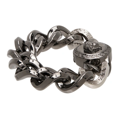 Shop Versace Gunmetal & Silver Medusa Chain Bracelet In 4j150 Silve