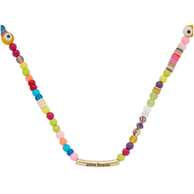 Shop Palm Angels Multicolor Long Logo Rainbow Necklace