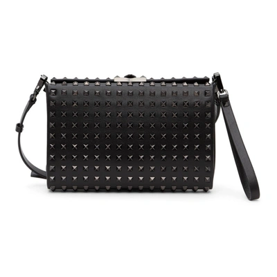 Shop Valentino Black Rockstud Alcove Crossbody Pouch In 0no Nero