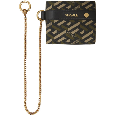 Shop Versace Khaki Monogram On Chain Bifold Wallet In 5b15v Khaki