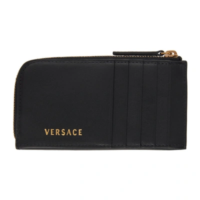 Shop Versace Black All Over Medusa Stud Zip Card Holder In 1b00v Black