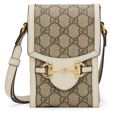 Shop Gucci Beige ' 1955' Horsebit Mini Bag In 9761 B.ebony/m.white