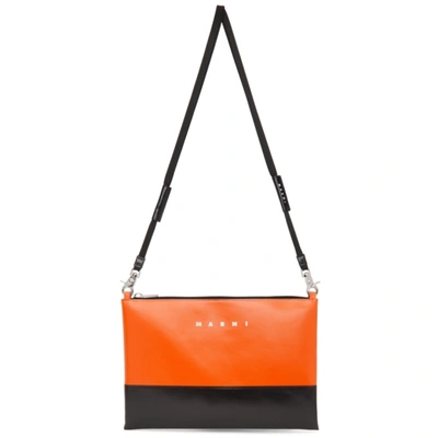 Shop Marni Orange & Black Tribeca Bag In Zn025 Carrot+black
