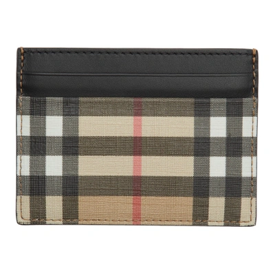 Shop Burberry Black & Beige E-canvas Card Holder In Archive Beige