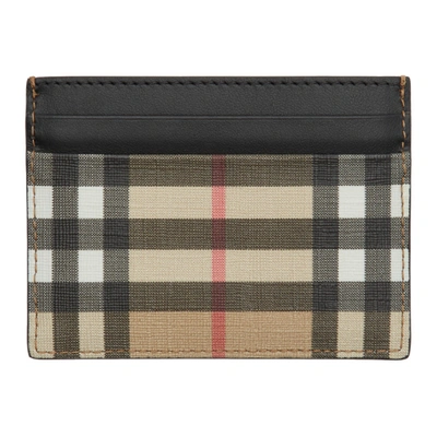 Shop Burberry Black & Beige E-canvas Card Holder In Archive Beige
