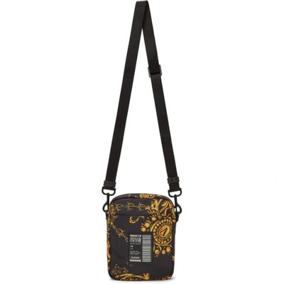 Shop Versace Jeans Couture Black Range Logo Messenger Bag In Eg89 Nero + Oro