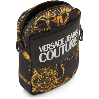 Shop Versace Jeans Couture Black Range Logo Messenger Bag In Eg89 Nero + Oro