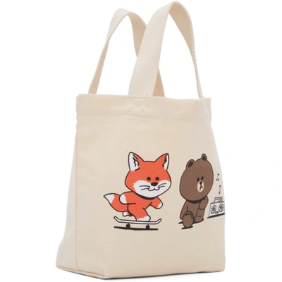 Shop Maison Kitsuné Beige Cotton Pride Fox Tote In Ecru