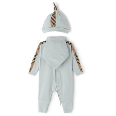 Shop Burberry Baby Check Claude Bodysuit Set In Ice Blue