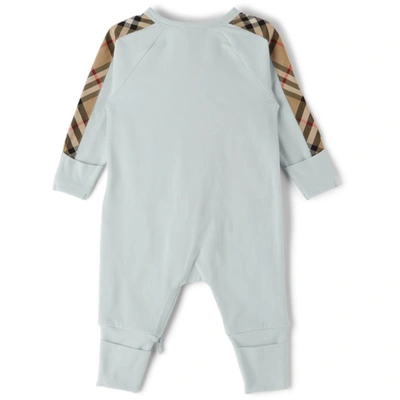Shop Burberry Baby Check Claude Bodysuit Set In Ice Blue