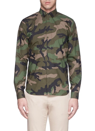 Shop Valentino Camouflage Print Poplin Shirt