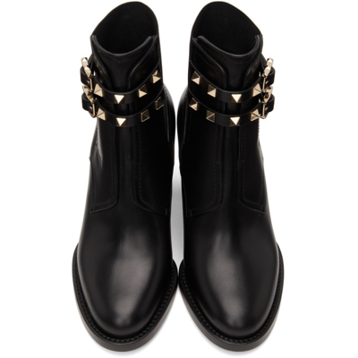 Shop Valentino Leather Double Strap Rockstud Boots In 0no Black