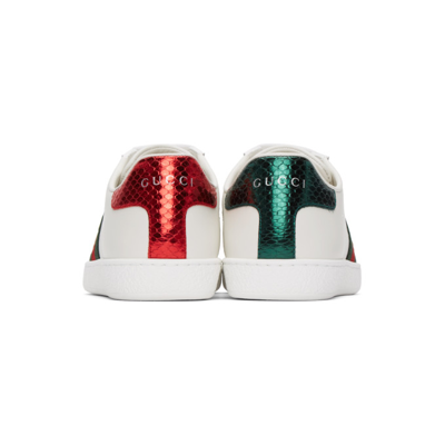 Shop Gucci White Embroidered Bee Ace Sneakers In 9064 Bia/vrv/r.flame
