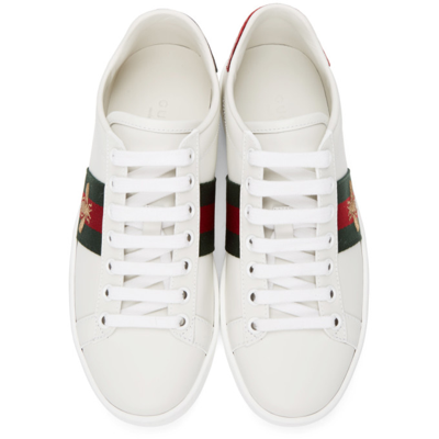 Shop Gucci White Embroidered Bee Ace Sneakers In 9064 Bia/vrv/r.flame