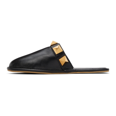 Shop Valentino Black Nappa Stud Slippers In 0no Black