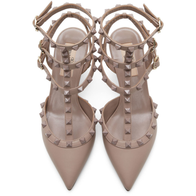 Shop Valentino Taupe Rockstud Cage Heels In P45 Poudre