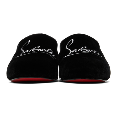 Shop Christian Louboutin Black Velvet Navy Coolito Slippers In B439 Black