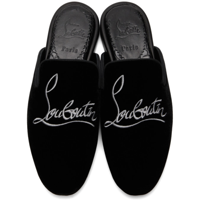 Shop Christian Louboutin Black Velvet Navy Coolito Slippers In B439 Black