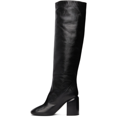 Jil Sander Knee-length High-heel Leather Boots In 001 Dark Black