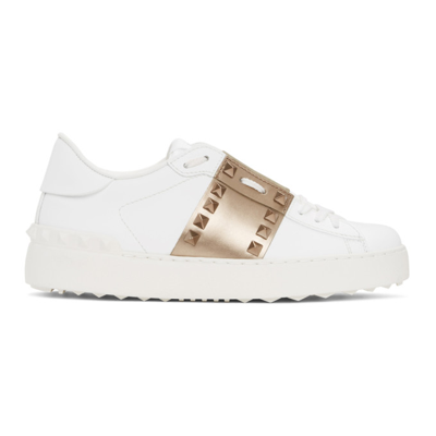 Shop Valentino White Rockstud Untitled Sneakers In 155 White/gold