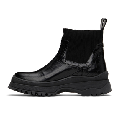 Shop Staud Black Croc-embossed Bow Boots In Black Faux Croc