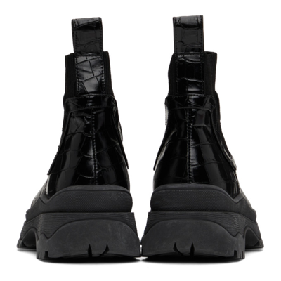 Shop Staud Black Croc-embossed Bow Boots In Black Faux Croc