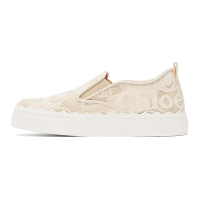 Chloé Lauren Scallop-edge Logo-lace Slip-on Trainers In White | ModeSens