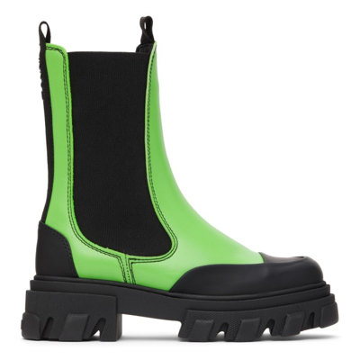 Shop Ganni Green Leather Mid-calf Boots In 783 Flash Green