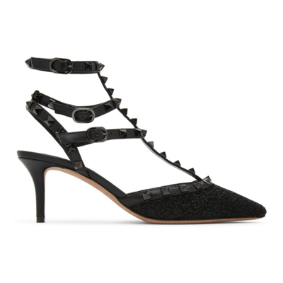 Shop Valentino Black Lurex Bouclé Rockstud Heels In 0no Black