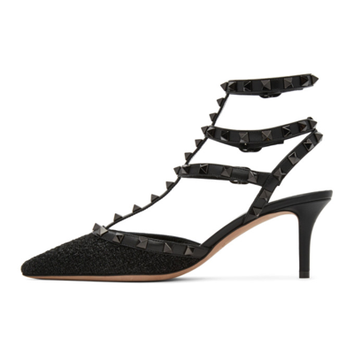 Shop Valentino Black Lurex Bouclé Rockstud Heels In 0no Black