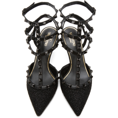 Shop Valentino Black Lurex Bouclé Rockstud Heels In 0no Black