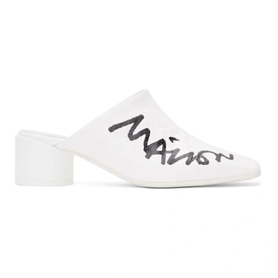 Shop Mm6 Maison Margiela White Logo Heeled Mules In H1527 White