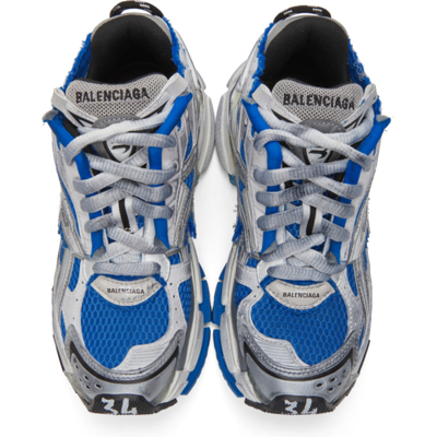 Shop Balenciaga White & Blue Runner Sneakers In 4912 Nvy/wh