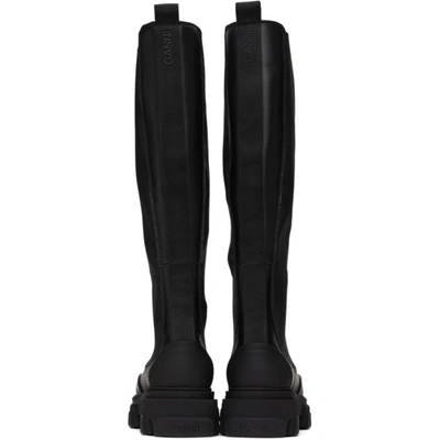 Shop Ganni Black Leather Tall Boots In 099 Black