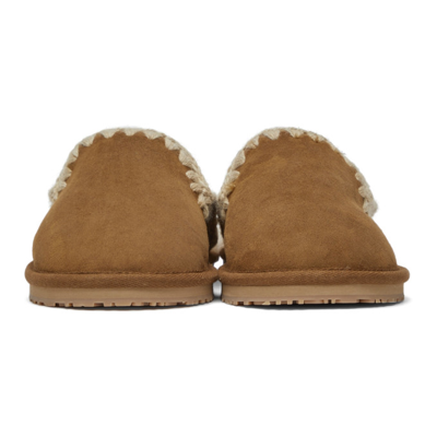 Shop Mou Brown Suede Stitch Slippers In Cog Cognac