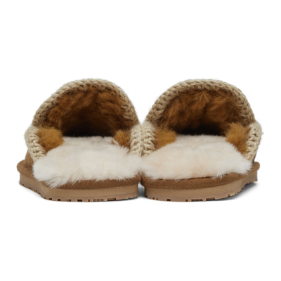 Shop Mou Brown Suede Stitch Slippers In Cog Cognac
