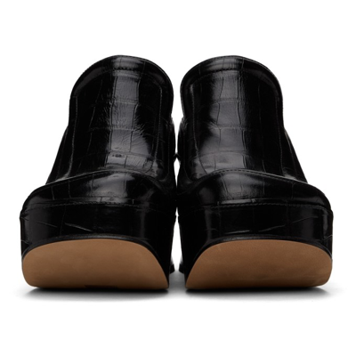 Shop Bottega Veneta Black Croc Wedge Heels In 1000 Black