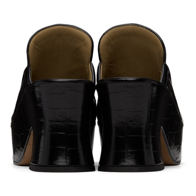 Shop Bottega Veneta Black Croc Wedge Heels In 1000 Black