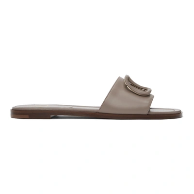 Shop Valentino Taupe Vlogo Slides In 416 Clay