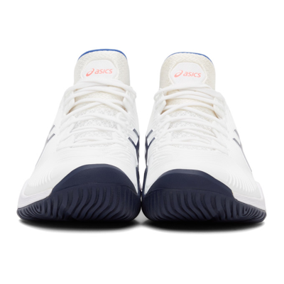 Shop Asics White & Blue Court Ff2 Sneakers In 103 White/lapis Lazu
