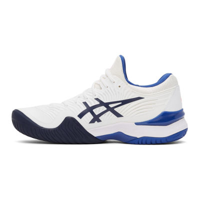 Shop Asics White & Blue Court Ff2 Sneakers In 103 White/lapis Lazu