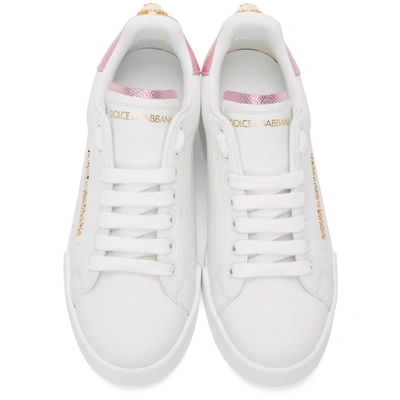 Shop Dolce & Gabbana White & Pink Lettering Portofino Sneakers In 87587 White/pink