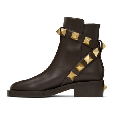 Shop Valentino Leather Roman Stud Ankle Boots In Nm8 Bitter