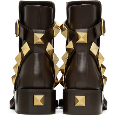 Shop Valentino Leather Roman Stud Ankle Boots In Nm8 Bitter