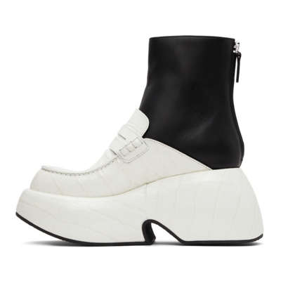 Shop Loewe Black & White Wedge Loafer Boots In 1957 Soft White/blac