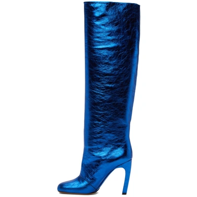 Shop Dries Van Noten Blue Cracked Leather Tall Boots In 504 Blue